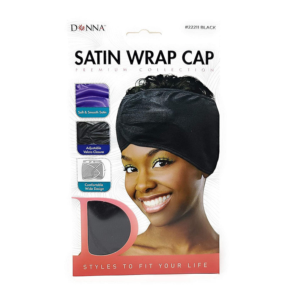 Donna Collection Premium Satin Wrap Cap, Black, 1 Ea